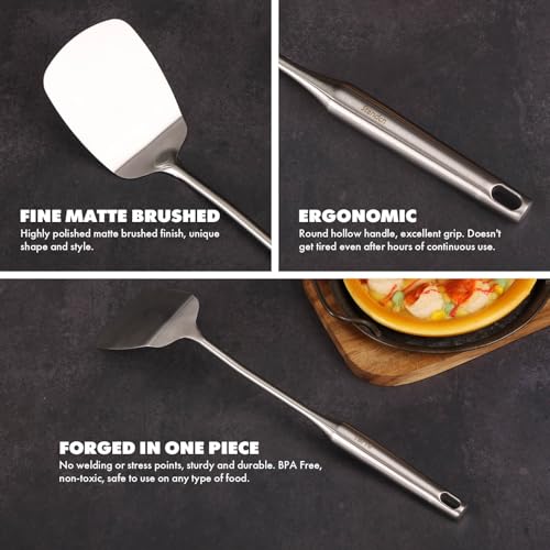 Standcn 18/10 Stainless Steel Cooking Utensils Set - 16 PCS All Metal Small & Large Kitchen Spoons, Serving Utensils - Whisk, Masher, Fork, Tongs, Solid/Slotted Spoon, Spatula, Turner, Ladle, Skimmer, Pasta - Image 4