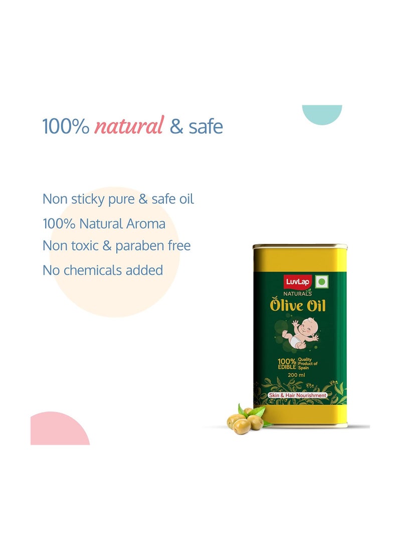Luvlap - LuvLap Naturals Baby Body Massage Olive Oil, Spanish Premium Olive Oil, Enhances Bone & Muscle Strength, 200 ML - Image 1