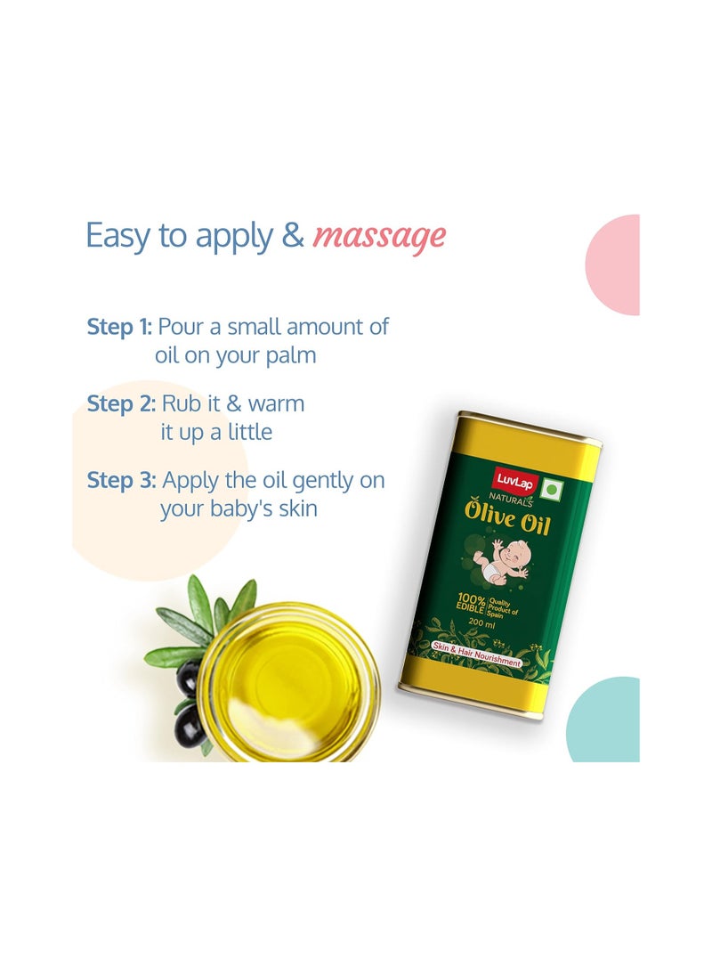 Luvlap - LuvLap Naturals Baby Body Massage Olive Oil, Spanish Premium Olive Oil, Enhances Bone & Muscle Strength, 200 ML - Image 1