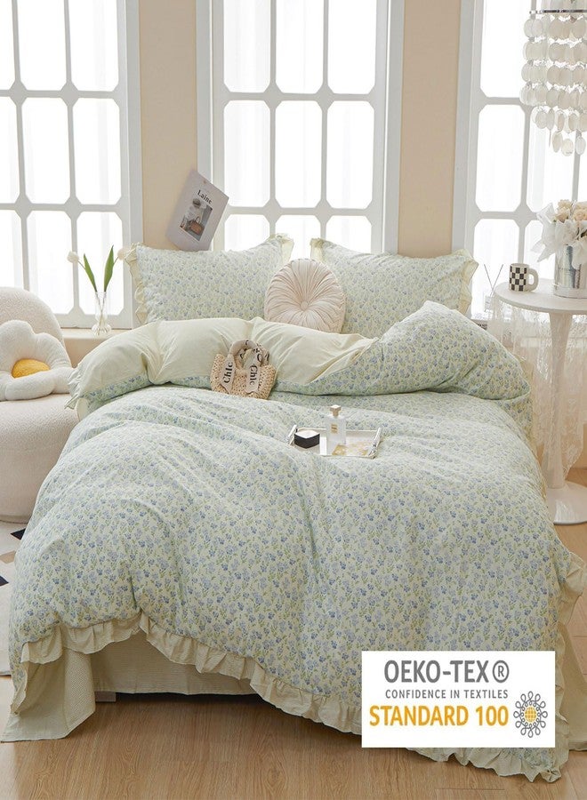 EAVD French Style Garden Floral Ruffled Comforter Set Twin XL White Soft Microfiber Chic Blue Floral Bedding Set with 2 Pillowcases Fresh Botanical Comforter Set for All-Season - Image 5