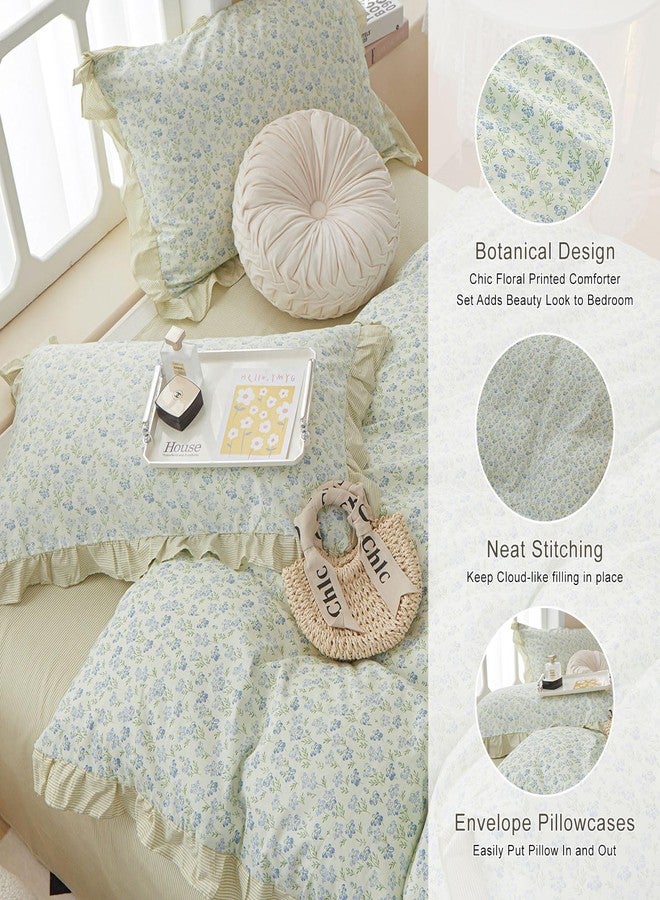 EAVD French Style Garden Floral Ruffled Comforter Set Twin XL White Soft Microfiber Chic Blue Floral Bedding Set with 2 Pillowcases Fresh Botanical Comforter Set for All-Season - Image 3