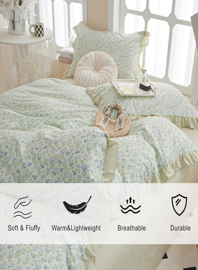 EAVD French Style Garden Floral Ruffled Comforter Set Twin XL White Soft Microfiber Chic Blue Floral Bedding Set with 2 Pillowcases Fresh Botanical Comforter Set for All-Season - Image 2