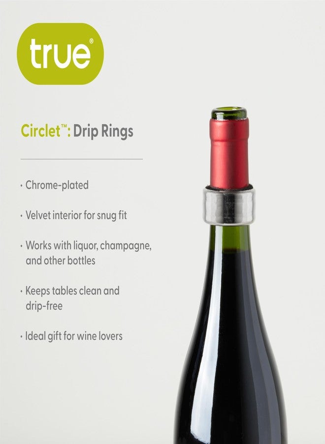ترو حلقات مانعة للتنقيط من ترو سيركلت - مصيدة تنقيط النبيذ مطلية بالكروم، مانعة للتنقيط، إكسسوارات بار منزلي - طقم من قطعتين، فضي - Image 2