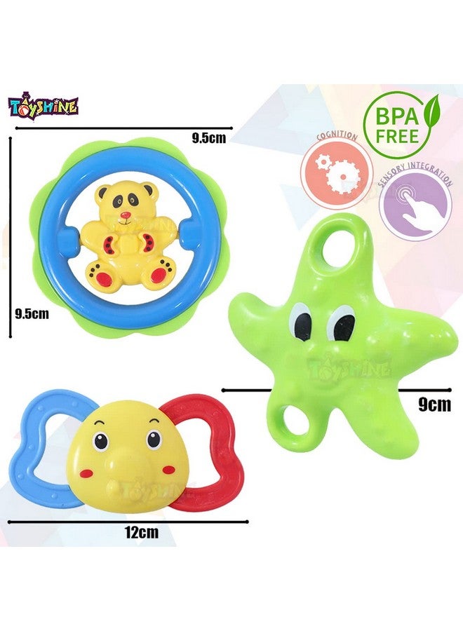 توي شاين مجموعة خشخيشة بلاستيكية للأطفال حديثي الولادة من تويز شاين، مكونة من 3 قطع مع حلقات تثبيت، لعبة للأطفال، غير سامة (طراز أ)، متعددة الألوان - Image 4