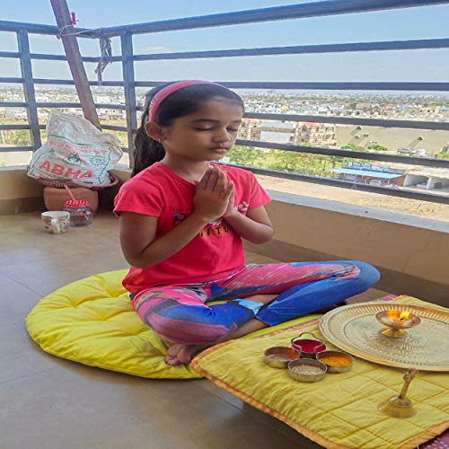 NEXTGO Round Sitting Cushion Cotton Yoga Floor for Meditation Mat Velvet Fabric Size (60 CM X 60 CM) (Lemon Yellow) Hadmade Round - Image 2