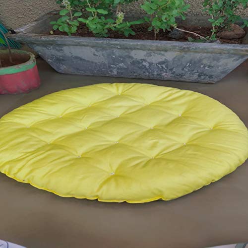 NEXTGO Round Sitting Cushion Cotton Yoga Floor for Meditation Mat Velvet Fabric Size (60 CM X 60 CM) (Lemon Yellow) Hadmade Round - Image 1