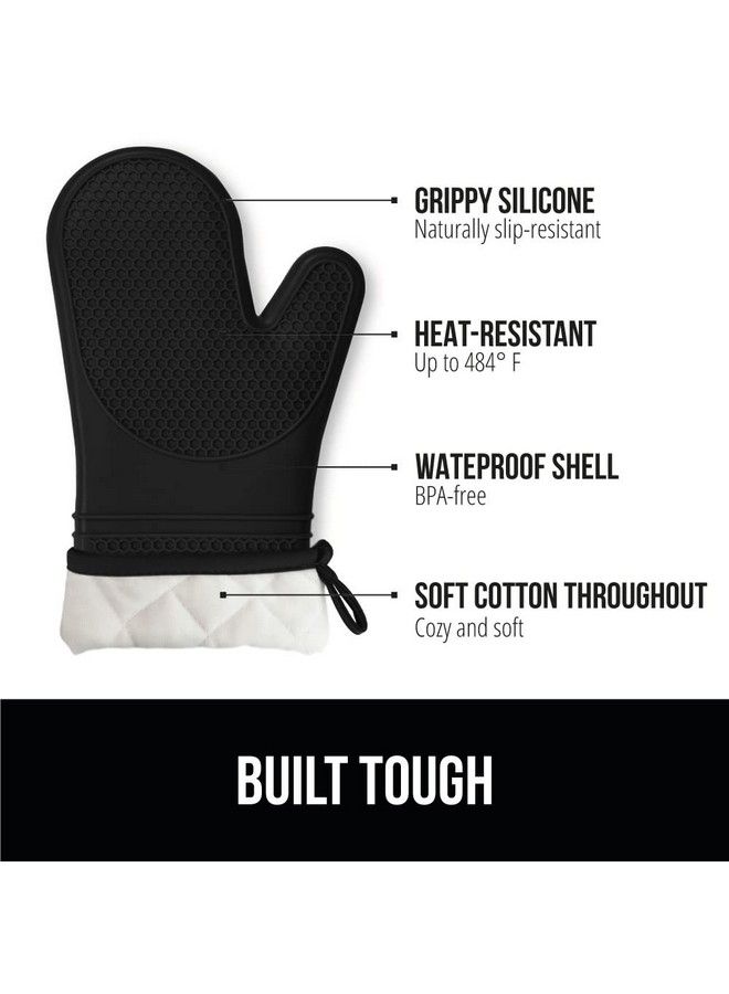 Gorilla Grip Heat And Slip Resistant Silicone Oven Mitts Set Soft Cotton Lining Waterproof Bpafree Long Flexible Thick Gloves For Cooking Bbq Kitchen Mitt Potholders Sets Of 2 12.5 In Black  - Image 3
