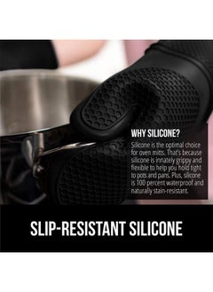 Gorilla Grip Heat And Slip Resistant Silicone Oven Mitts Set Soft Cotton Lining Waterproof Bpafree Long Flexible Thick Gloves For Cooking Bbq Kitchen Mitt Potholders Sets Of 2 12.5 In Black  - Image 4