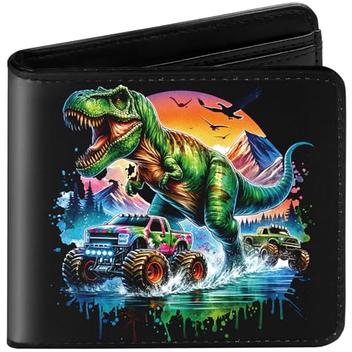 Amutta Kids Wallet for Boys, Cool Teen Boys Wallet for Kids Ages 4-5-6-7-8-9-10-11-12-13-14-15-16, Leather Wallet for Teen Boy, Dinosaur Monster Truck Teenage Teenager Youth Gifts Christmas Birthday - Image 1