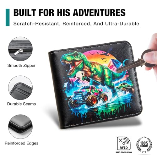 Amutta Kids Wallet for Boys, Cool Teen Boys Wallet for Kids Ages 4-5-6-7-8-9-10-11-12-13-14-15-16, Leather Wallet for Teen Boy, Dinosaur Monster Truck Teenage Teenager Youth Gifts Christmas Birthday - Image 5