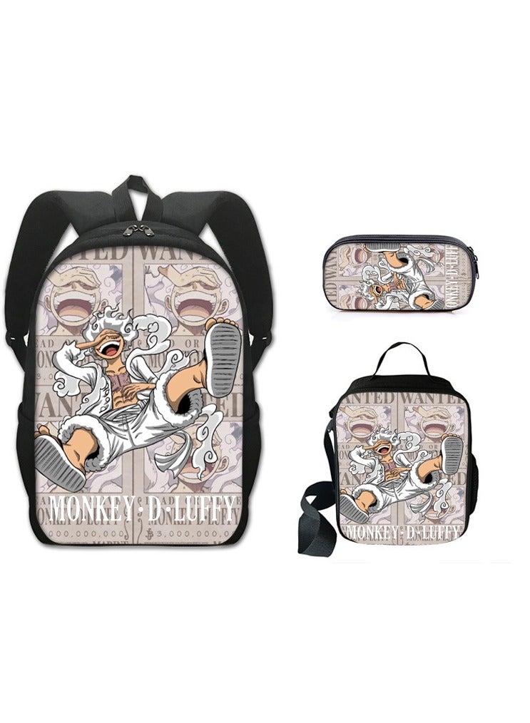 KUYING New One Piece Luffy Anime Student Backpack Set 