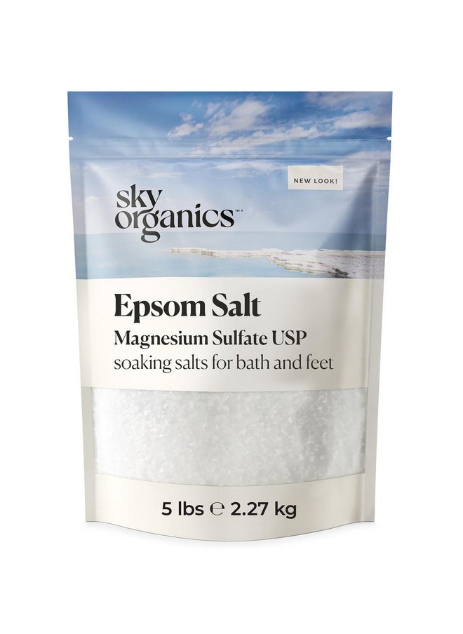 Sky Organics - - Epsom Salt Bath Soak, 5 Lbs - Magnesium Sulfate Usp - 100% Pure, Medium Grain - Unscented - Soaking Bath Salts - Resealable Bag - Natural, Vegan & Cruelty Free - Self Care - Bath & Feet - Image 1