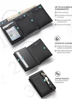 VULKIT Card Holder Wallet with Coin Pocket Magnetic Closure Pop Up Cards With ID Window Leather Wallet for Cash & Credit Cards, Grain Black  - Image 2