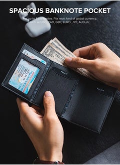 VULKIT Card Holder Wallet with Coin Pocket Magnetic Closure Pop Up Cards With ID Window Leather Wallet for Cash & Credit Cards, Grain Black  - Image 4