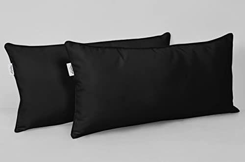 Vargottam IndoorOutdoor Polyester Fabric Lumbar Pillow Cover AllWeather Waterproof Rectangular Cushion Case for Patio Furniture 16 x 24 Set of 2Black - Image 3