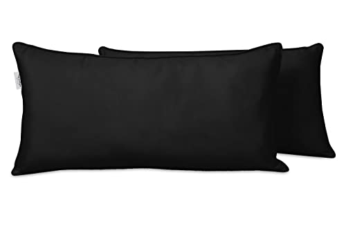 Vargottam IndoorOutdoor Polyester Fabric Lumbar Pillow Cover AllWeather Waterproof Rectangular Cushion Case for Patio Furniture 16 x 24 Set of 2Black - Image 1