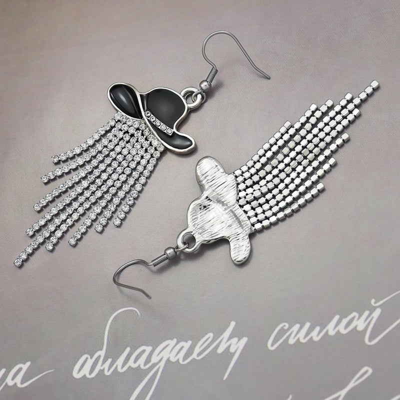 RechicGu Western Cowgirl Enamel Hat Sparkly Rhinestone Tassel Dangle Earrings Prom Country Concerts Cowboy Outfits Rodeo Jewelry Gift for Women,Black Hatâ€¦ - Image 5