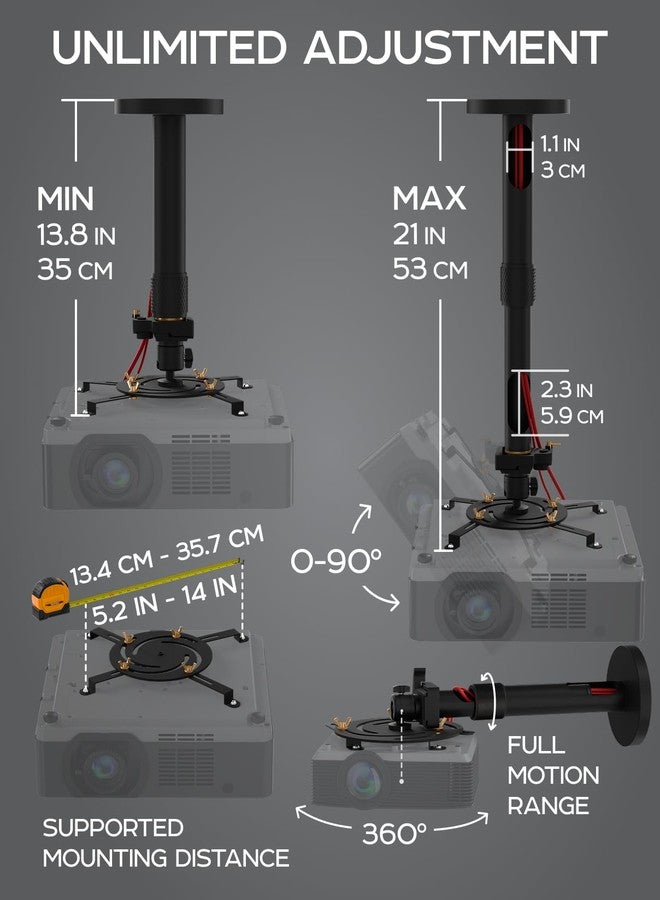 PropVue Universal Projector Mount for mounting on Wall and Celling, Height Adjustable, with Spiral disc, Swivel Joint Head and Quick-Release Plate. Drywall Anchors, Expansion Bolts for Wood, Brick, Concrete - Image 5
