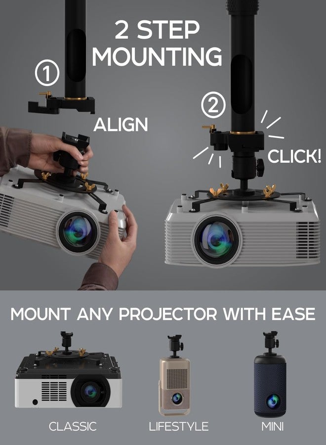 PropVue Universal Projector Mount for mounting on Wall and Celling, Height Adjustable, with Spiral disc, Swivel Joint Head and Quick-Release Plate. Drywall Anchors, Expansion Bolts for Wood, Brick, Concrete - Image 2