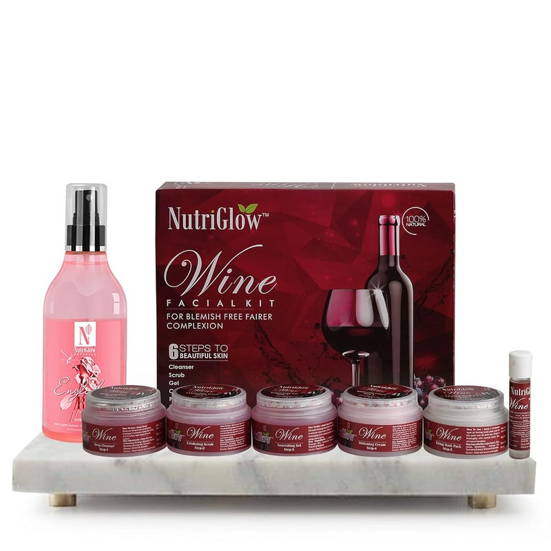 NutriGlow Red Wine Facial Kit 250gm10ml  English Rose Facial Toner 150ml For Skin Smoothening Tighten Pores Remove Blackheads All Skin Type Pack of 2 - Image 1