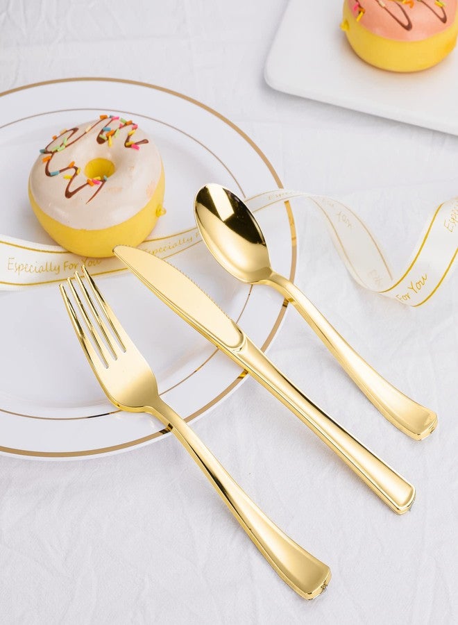 N9R 60PCS Gold Plastic Silverware - Gold Plastic Cutlery Set Disposable Flatware Dinnerware -30 Forks, 15 Spoons, 15 Knives for Party, Thanksgiving, Christmas - Image 5