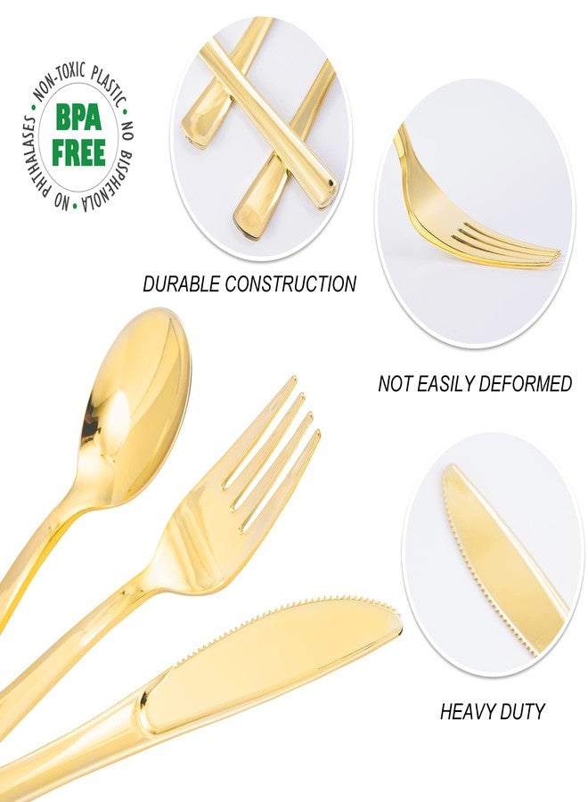 N9R 60PCS Gold Plastic Silverware - Gold Plastic Cutlery Set Disposable Flatware Dinnerware -30 Forks, 15 Spoons, 15 Knives for Party, Thanksgiving, Christmas - Image 4