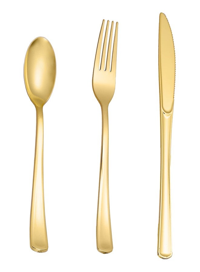 N9R 60PCS Gold Plastic Silverware - Gold Plastic Cutlery Set Disposable Flatware Dinnerware -30 Forks, 15 Spoons, 15 Knives for Party, Thanksgiving, Christmas - Image 1