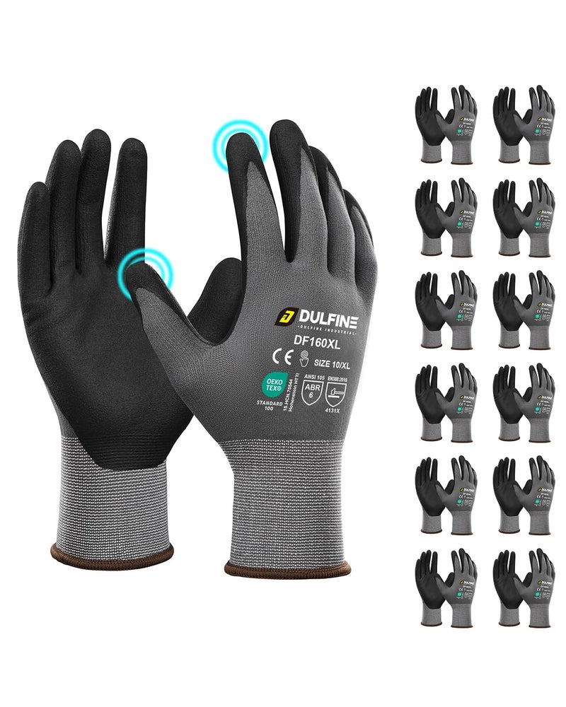 DULFINE Safety Work Gloves MicroFoam Nitrile Coated-12 Pairs Pack,Seamless Knit Nylon Glove with Black Micro-Foam Nitrile Grip,Ideal for General Purpose,Automotive,Home Improvement,Painting(Small) - Image 1