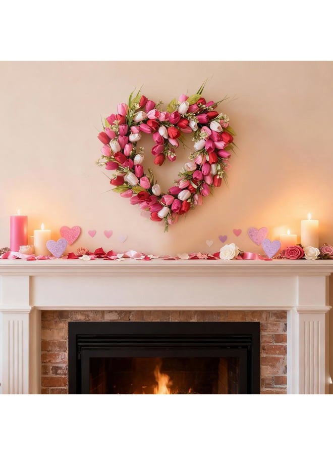 Tempus Valentine's Day Wreath for Front Door with White Pink Red Tulip and Green Leaf Valentines Heart Wreath for Wedding Festival Decor - Image 5
