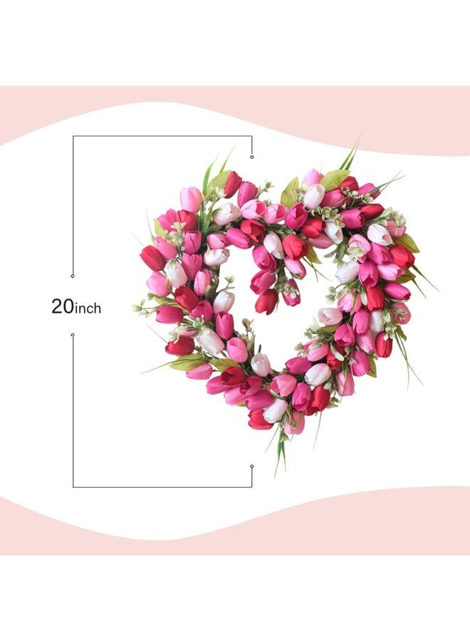 Tempus Valentine's Day Wreath for Front Door with White Pink Red Tulip and Green Leaf Valentines Heart Wreath for Wedding Festival Decor - Image 3