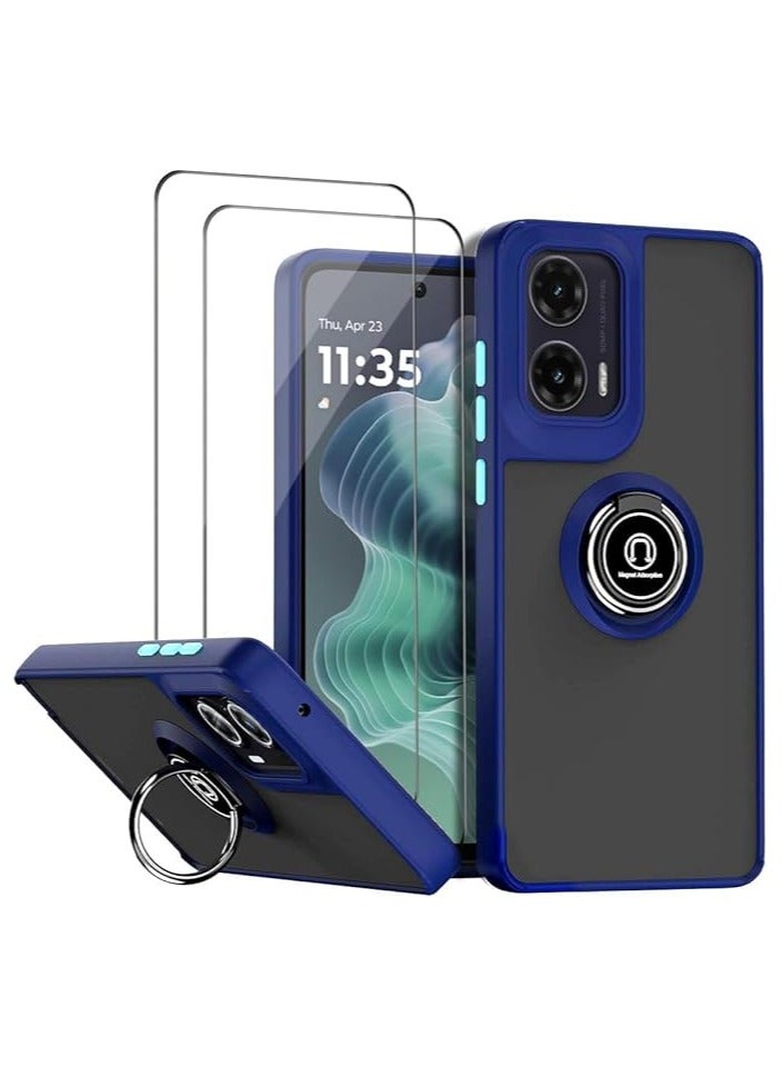 عام حالة متوافقة مع Motorola Moto G35 5G مع حزمة مكونة من 2 واقي شاشة، حالة TPU + عبوة معدنية صلبة بحلقة مغناطيسية لحامل السيارة.