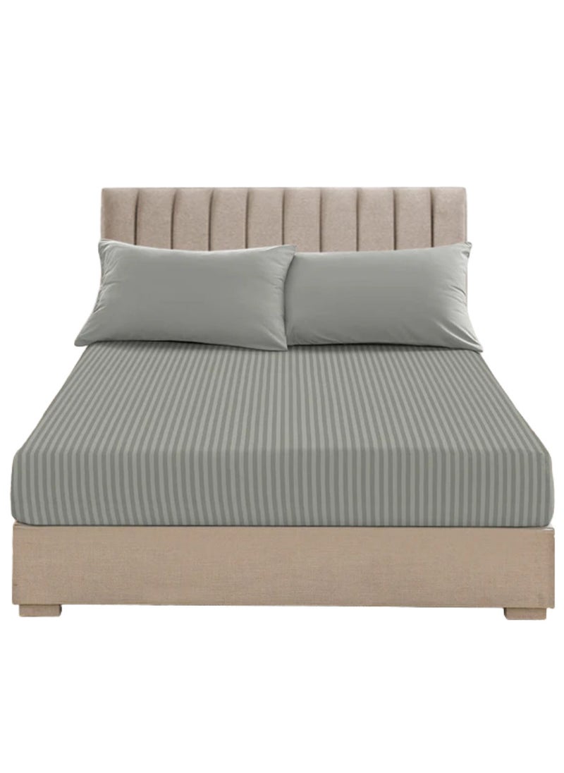 Blueberry Light Grey Striped Bed Sheet Sets Cotton 2 Piece Set Deep Pocket 100x200+15cm - Image 2