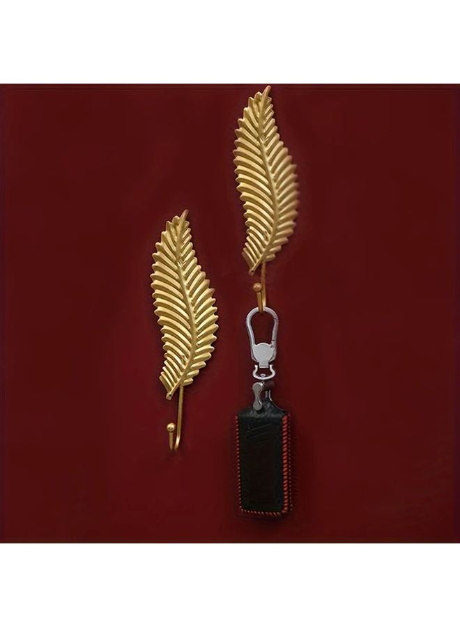 2 Pcs Long Leaf Wall Hooks No Nails Decorative Key Holder - Image 1
