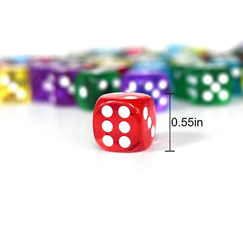 GALIREN 50 of Pack 14MM 6 Sided Dice Set Translucent Colors Dice with Black Pouch for Board Game - Image 5