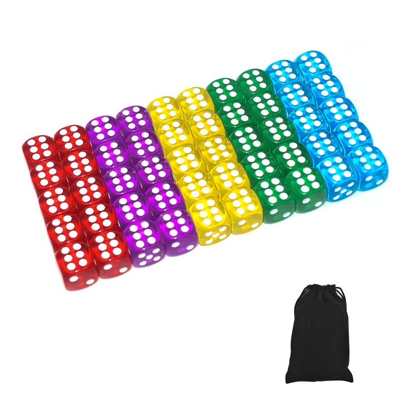 GALIREN 50 of Pack 14MM 6 Sided Dice Set Translucent Colors Dice with Black Pouch for Board Game - Image 4