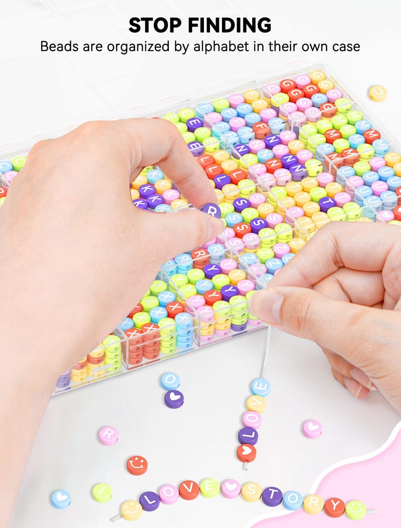ARTDOT 1400 Pieces Letter Beads for Friendship Bracelets Making Kit, 28 Styles Assortment Jewelry Making Supplies Alphabet Beads Set with Cases Preppy Crafts Gifts - Image 3