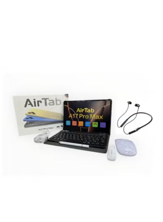 AirTab 10.1-Inch A17 PRO MAX Smart Android 13 Tablet | 1TB Storage + 16GB RAM | Wi-Fi + Dual SIM 4G LTE Connectivity | High-Speed Quad Core Processor | Silver Tablet with Detachable Keyboard & Stylus Pen | Full HD Display | Perfect for Work, Study & Gaming  - Image 1