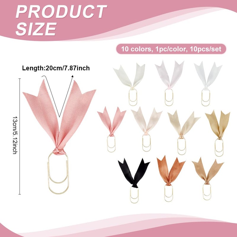 PH PandaHall 10pcs Ribbon Paper Clip, Colorful Planner Bookmark Ribbon Paperclips 1.9 Inch Paper Clamps Metal Bookmarks Accessories for Back to School Office Teacher Students Book Notebook - Image 2