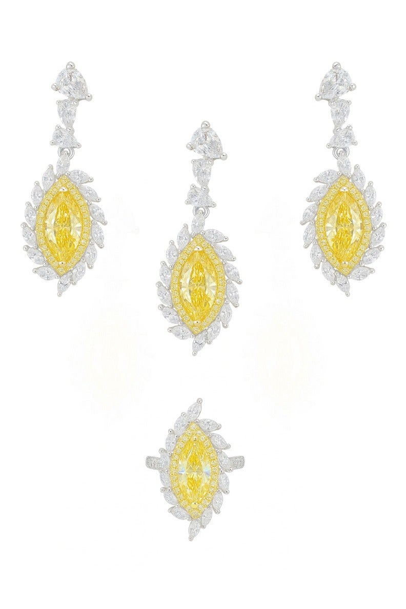Ready For Chai Yellow stone Pendant Set | Real 925 Sterling Silver Jewelry for women with Simulated Gemstones | Rhodium-Plated Earrings, Ring & Pendant | - Image 1