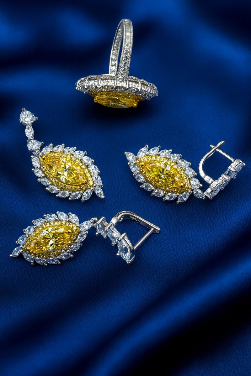 Ready For Chai Yellow stone Pendant Set | Real 925 Sterling Silver Jewelry for women with Simulated Gemstones | Rhodium-Plated Earrings, Ring & Pendant | - Image 3