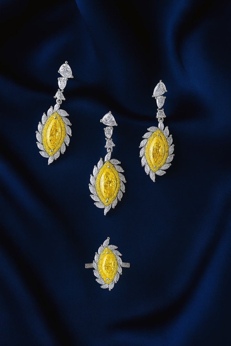 Ready For Chai Yellow stone Pendant Set | Real 925 Sterling Silver Jewelry for women with Simulated Gemstones | Rhodium-Plated Earrings, Ring & Pendant | - Image 2