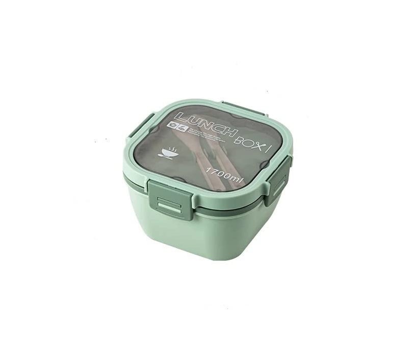 CherryBox Tiffin Box Airtight Leakproof Double Layer 4 Compartment with Sauce Container Along with Spoon and Butter Knife 1700 ML for Kids and Adults (Green) - Image 1