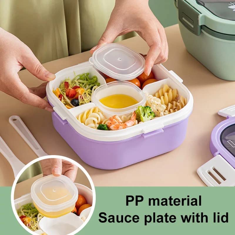 CherryBox Tiffin Box Airtight Leakproof Double Layer 4 Compartment with Sauce Container Along with Spoon and Butter Knife 1700 ML for Kids and Adults (Green) - Image 4