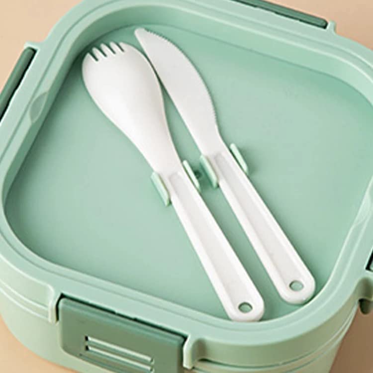 CherryBox Tiffin Box Airtight Leakproof Double Layer 4 Compartment with Sauce Container Along with Spoon and Butter Knife 1700 ML for Kids and Adults (Green) - Image 3