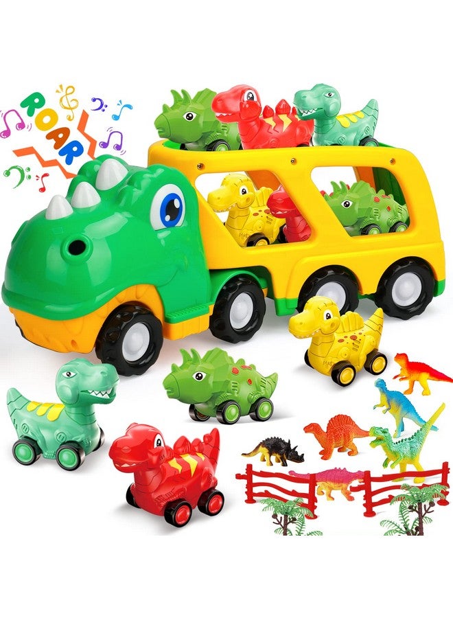 Toy Toddler Car Toy For 1+ Year Old, Dinosaur Transport Carrier Truck With 4 Pull Back Dinosaur Cars Dino Figures, Dinosaur Toys For Kids 1 2 3 4 5+, Christmas Birthday Gift For 18M+ Boys Girls - Image 1