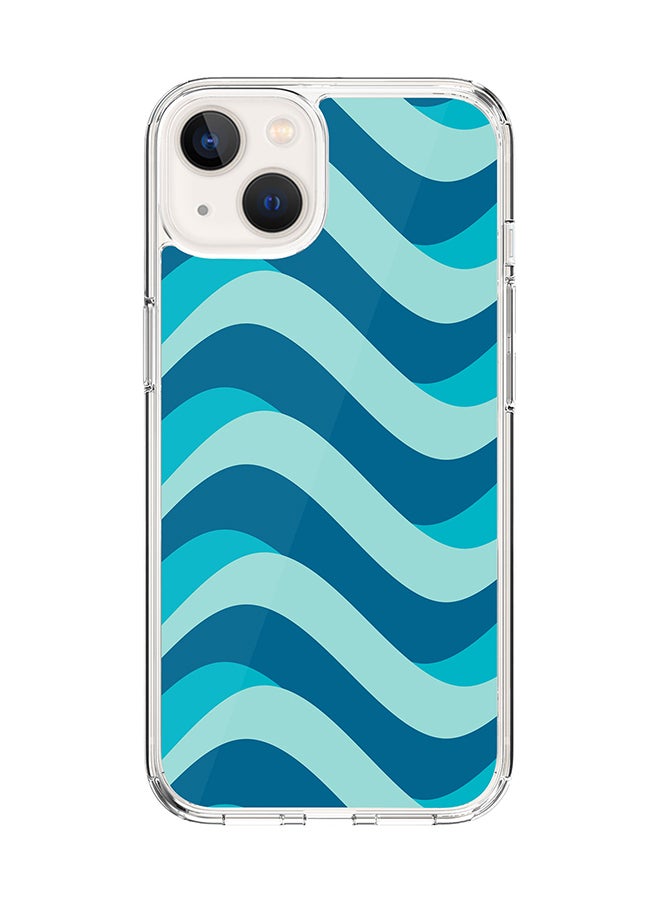 Stylizedd Classic Clear for Apple iPhone 14 Case Hybrid Soft Cover Flexible Edges Anti Drop TPU PC Gel Thin Transparent Cover [ Designed for Apple iPhone 14 ] - Curvy Blue Full Print