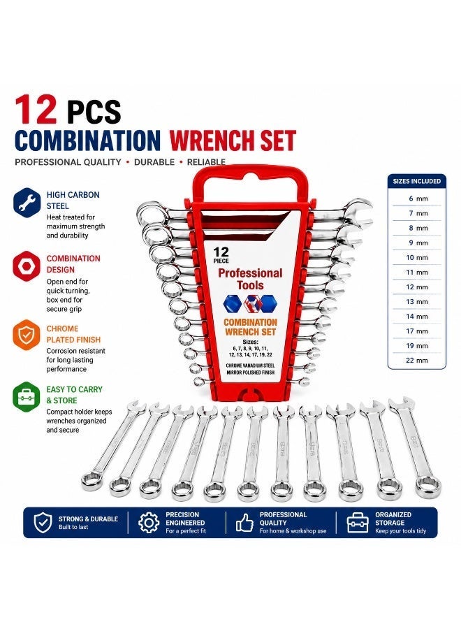 NYVIO 12-Piece Combination Spanner Wrench Set – Durable Chrome Vanadium Steel Tools for Home, Garage & Car Repair - Image 1