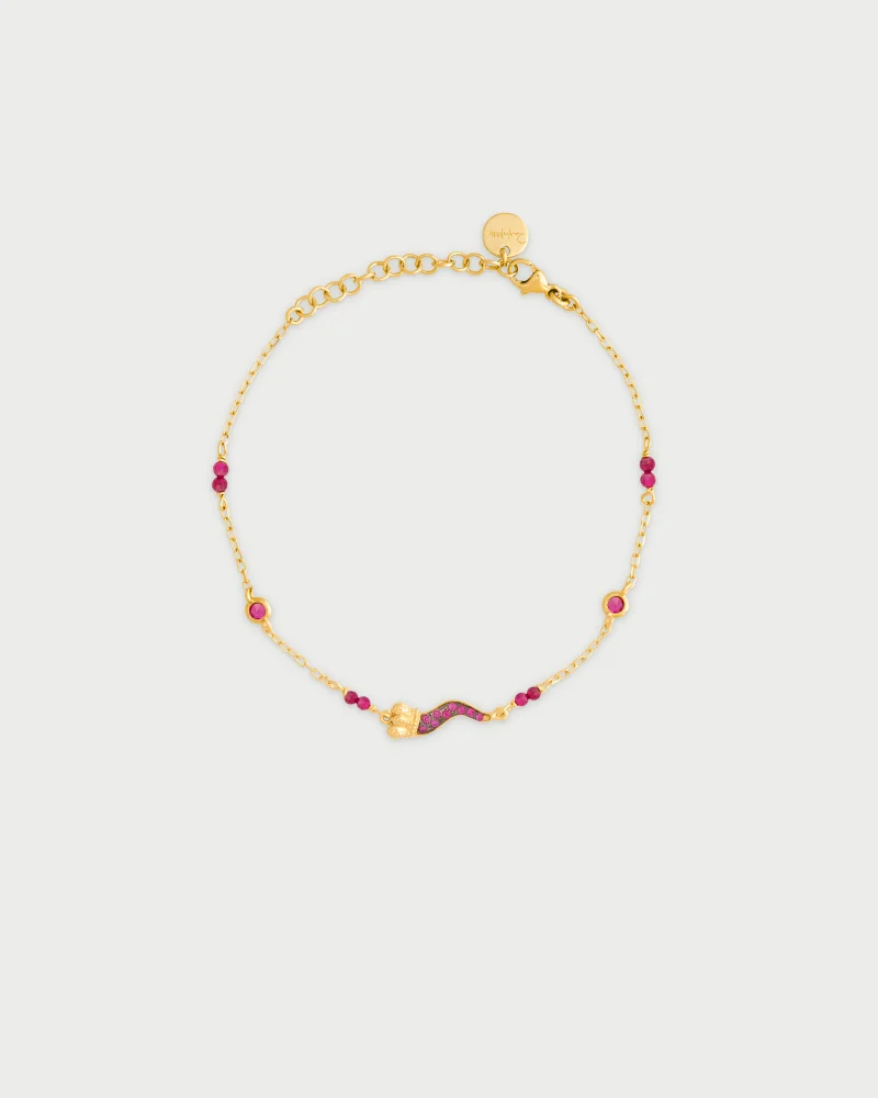 Rue Des Mill Bracelet with bezels and small pav√© lucky horn subject - STRADUST TEN - Yellow Gold
