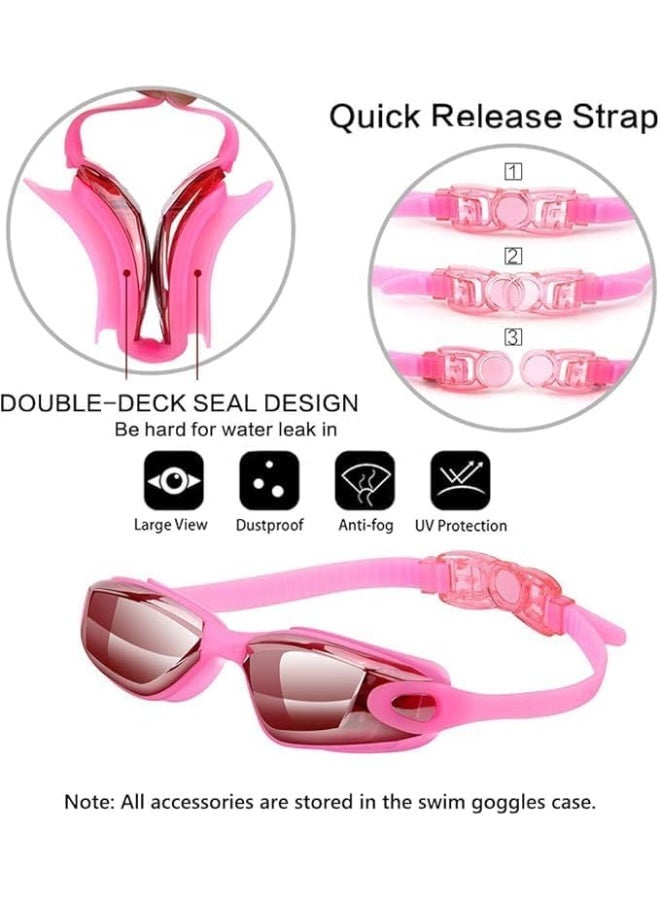 بايتوري مجموعة نظارات السباحة الوردية مع قبعة سباحة سيليكون للبالغين | عدسات مضادة للضباب وبحماية من الأشعة فوق البنفسجية ومقاومة للماء | مع مشبك للأنف وسدادات للأذن - Image 2