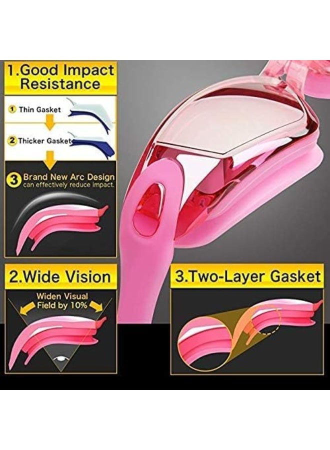 بايتوري مجموعة نظارات السباحة الوردية مع قبعة سباحة سيليكون للبالغين | عدسات مضادة للضباب وبحماية من الأشعة فوق البنفسجية ومقاومة للماء | مع مشبك للأنف وسدادات للأذن - Image 3